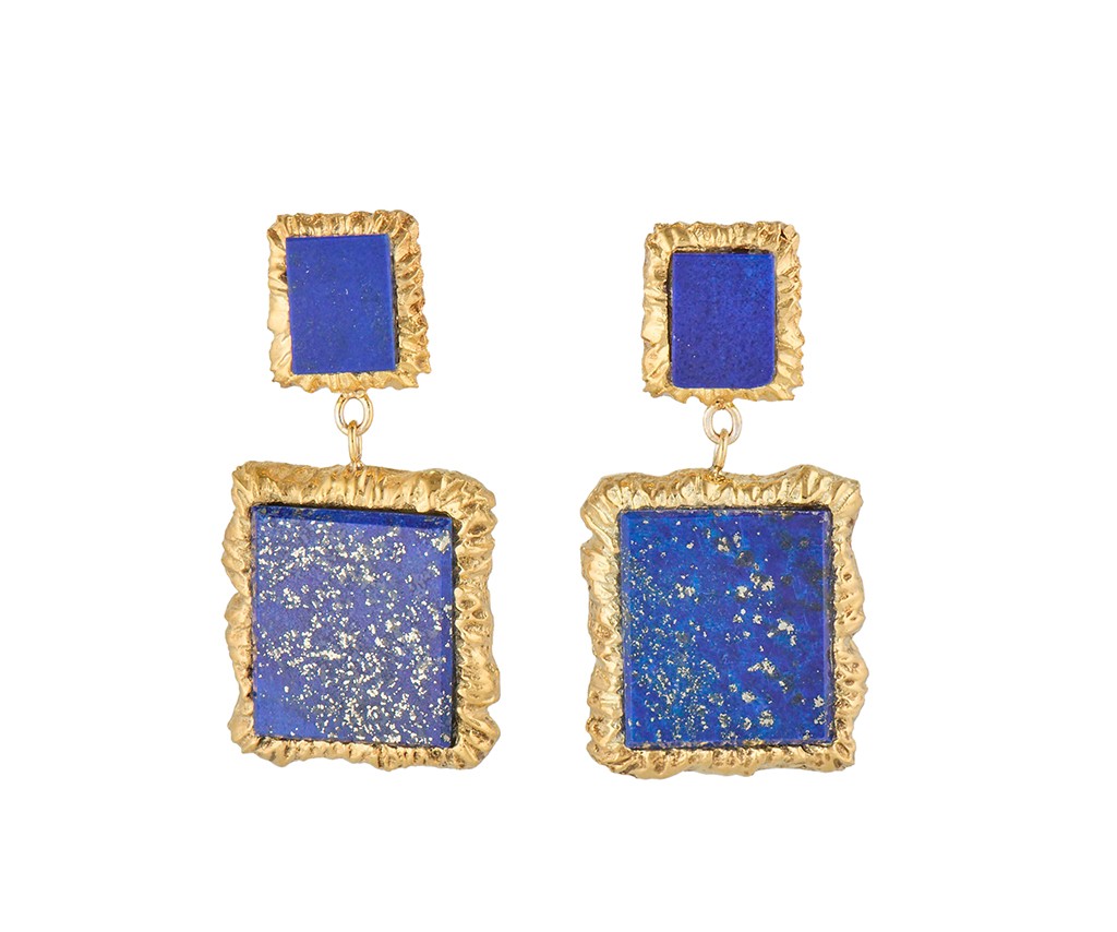 Vintage Lapis Rectangle Dangle Drop Earrings in 1… - image 1