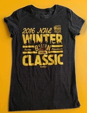 Reebok Womens L NHL 2016 Winter Classic Boston Bruins T-Shirt Gray Gold