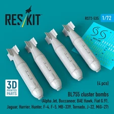 1/72 Reskit RS72-0535 BL755 cluster bombs (4 pcs) (Alpha Jet, Buccaneer, BAE Haw