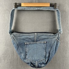 Vintage Denim Shoulder Bag Medium Sized Cross Body Purse Blue Jean Pockets 90s