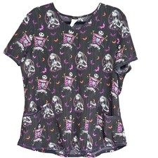 Ladies Disney Nightmare Before Christmas Halloween SS Scrub Top V-Neck Size L