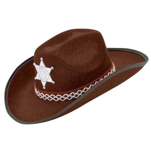 Childrens Brown Cowboy Hat Sheriff Star Western Fancy Dress Accessory