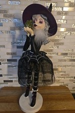 Halloween Witch with Frog Pink Coquette Bow Figurine Statue Tabletop Decor 17"