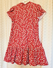 WOMAN'S LEEVUYU RED FLORAL DROPPED WAIST S-SLEEVE DRESS; SZ M