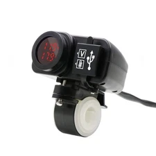 Motorcycle USB Charger 5V 3.1A Dual USB Voltage Temperature Display 7/8-1 inch