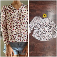 BANANA REPUBLIC Floral Long Sleeve Blouse Puffet SLEEVES NEW Size M