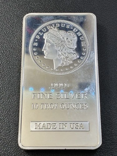 UNDER SPOT 10 Troy Ounce .999 Fine Silver Bar Morgan Dollar AUTHENTIC