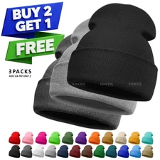 Solid Plain Beanie Hat Cap Knit Ski Skully Cuff Winter Warm Men Women Slouchy CF