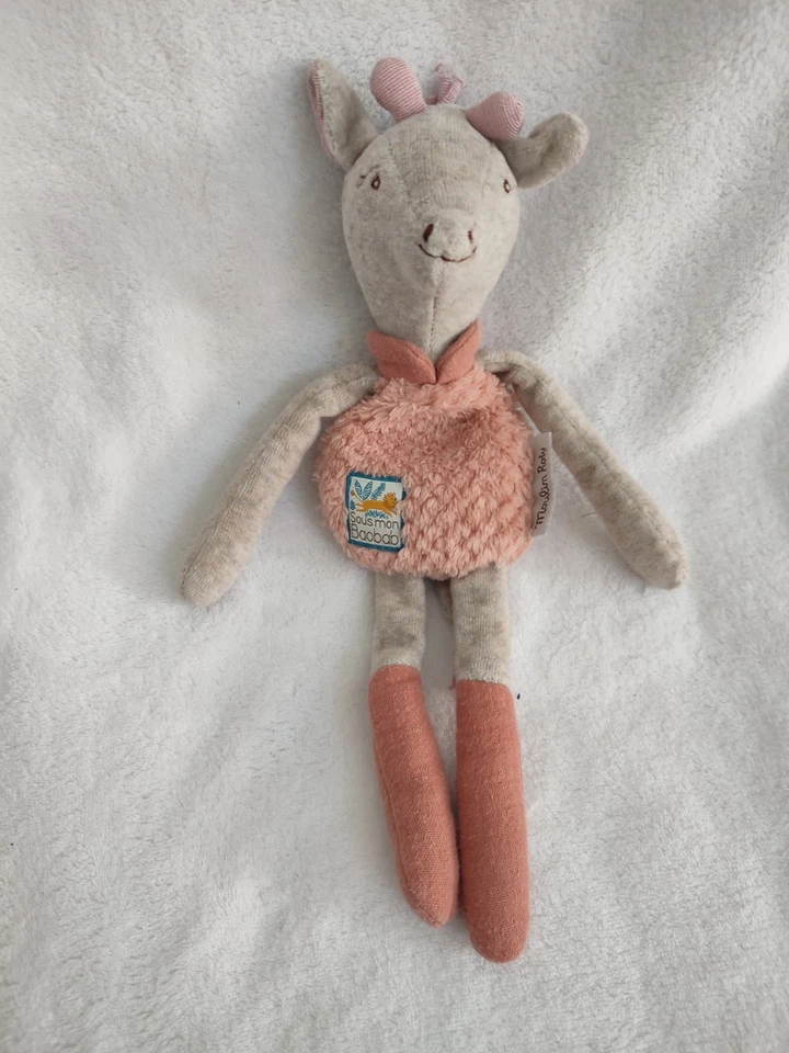 Moulin Roty Doudou semi plat vieux rose girafe sous mon baobab tbe hochet - Photo 1/2