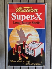 Western Super X Shotgun Shells Vintage 1992 Metal Porcelain Sign 