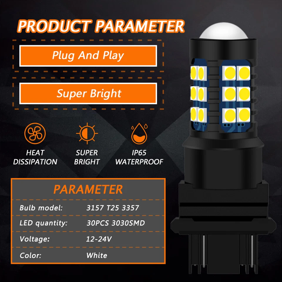 3157 High Super Bright Car LED Bulbs 3030 SMD Turn Signal/Brake/Tail Lights DRL - Image 3 of 4