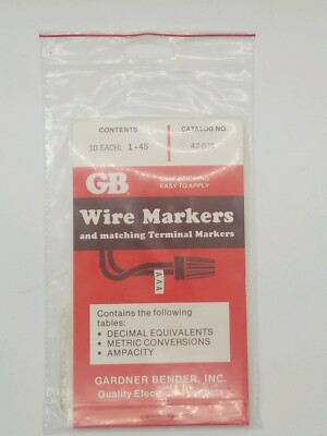 GB # 42-029 Wire Marker Booklet, Numbers 1-45 (10 each). Gardner Bender