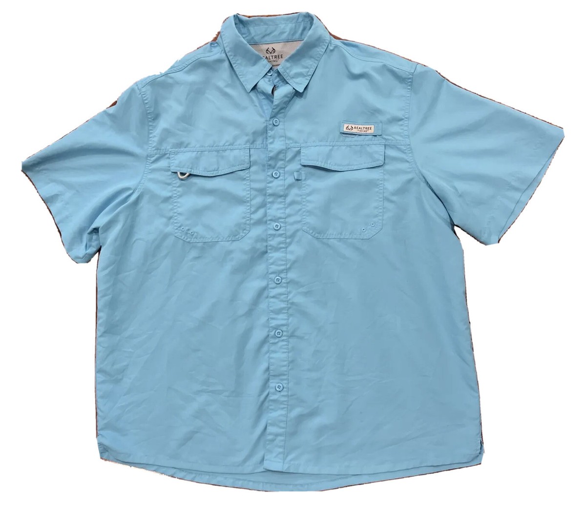 RealTree Fishing Mens Shirt Blue Short Sleeve Button Front Vented 