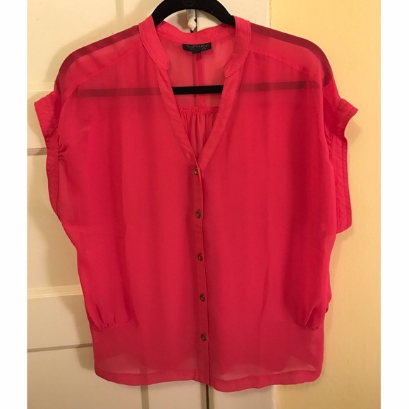 TopShop Bright Silky Sheer Top in Pink, Size 6