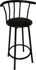 Black Breakfast Bar Stool Round Tall Chair Metal Frame Leather Cushioned Seat
