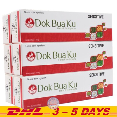 Twin Lotus Dok Bua Ku Sensitive Toothpaste 100% Natural Herbal Sensitive 140g x6