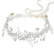 Crystal Bridal Headpiece Silver Wedding Headband for Brides Pearl Hair Vine 
