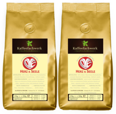 Kaffee Herz und Seele 2x500g   Frisch gerösteter Premium-Kaffee ganze Bohnen 1kg
