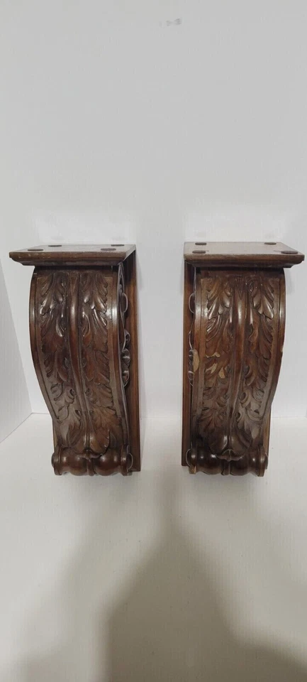 Italian Hand Carved Wood Corbel Wall Shelf Bracket Acanthus Leaf Wall Decor Gift - Image 2 of 4