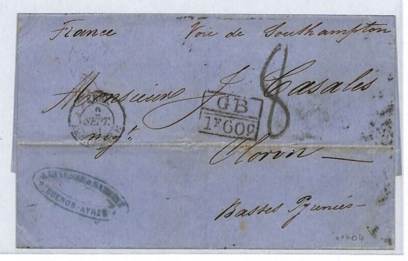 ARGENTINA GBPO *Buenos Ayres* 1861 CDS Cover TRANSATLANTIC MAIL France YQ70 - Image 4 of 4
