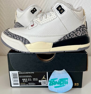 Nike Jordan 3 White Cement Reimagined (PS) 11,5C 11UK 28,5EU DM0966-100 2023 NEU