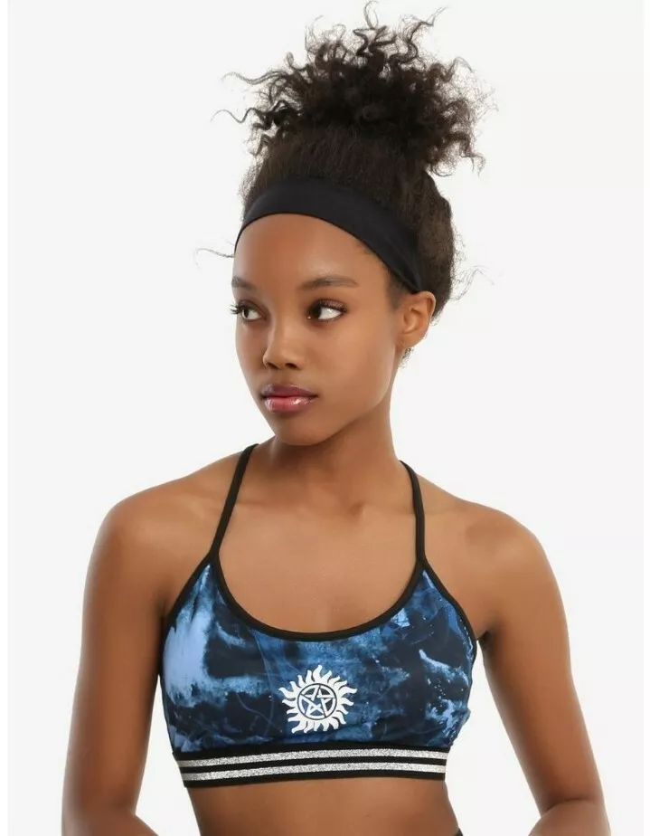 Supernatural Marble Print Low Impact Lurex Strappy Sports Bra Juniors Size  XL