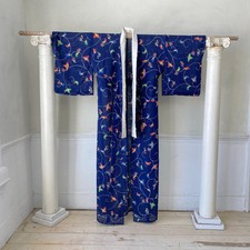 Vintage hand stitched blue LOVELY Japanese Kimono silk Woman's clothing clo