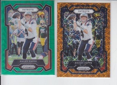 2 - 2023 Prizm BAILEY ZAPPE Green Wave + Orange Lazer Velocity Patriots #200