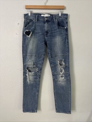 Guess Jeans Mens 30x30 Blue Slim Fit Tapered Leg Distressed Destroyed Denim