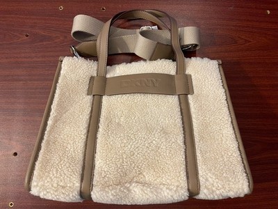 DKNY Oaklyn  MD Tote Cream Sherpa Bag Purse Adjustable Strap MSRP $158 HTF