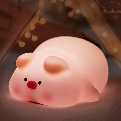 LED Schweinchen Nachtlicht Touch Nachttischlampe mit 3 Helligkeitsstufen Kinder