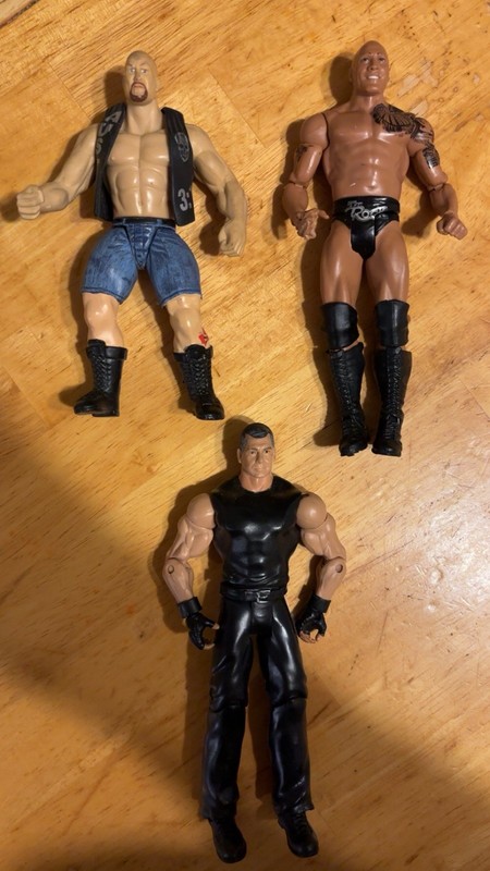 WWE Wrestling Action Figures Mixed Lot of 3 The Rock, Stone Cold, Vince McMahon