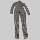 NORMA KAMALI Sleeve Open Back Catsuit Footsie Women's Sz S/36 Chocolate Plaid