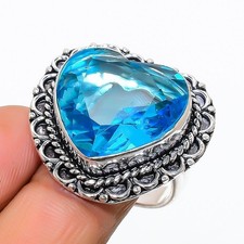 Swiss Blue Topaz Gemstone Handmade 925 Sterling Silver Jewelry Ring Size 9 US