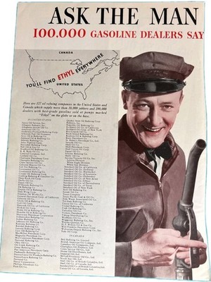 1937 Ethyl Gasoline 2-Page Print Ad Gas Pump Attendant Petroliana Oil Original