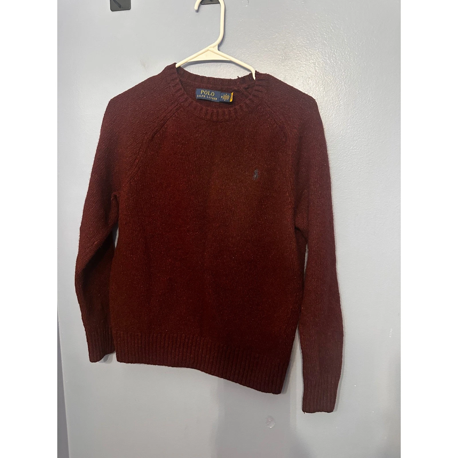 Polo Ralph Lauren Mens Burgundy Recycled Wool Blend Crewneck Sweater Medium