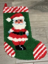 VTG Completed Latch Hook Christmas Stocking Santa Kitschy Yarn Granny Core 24  