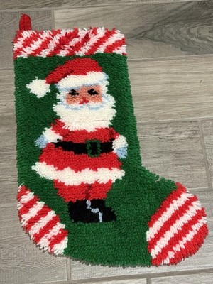 VTG Completed Latch Hook Christmas Stocking Santa Kitschy Yarn Granny Core 24 