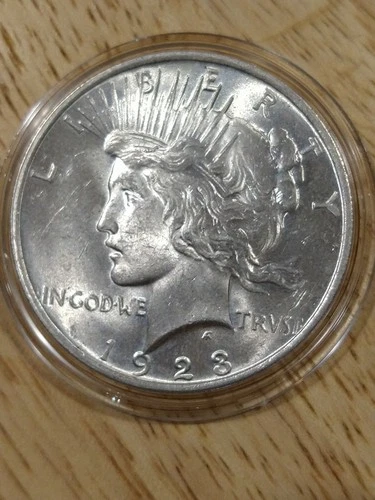 1923 Peace Dollar Uncirculated Cartwheels Nice Coin In Capsule