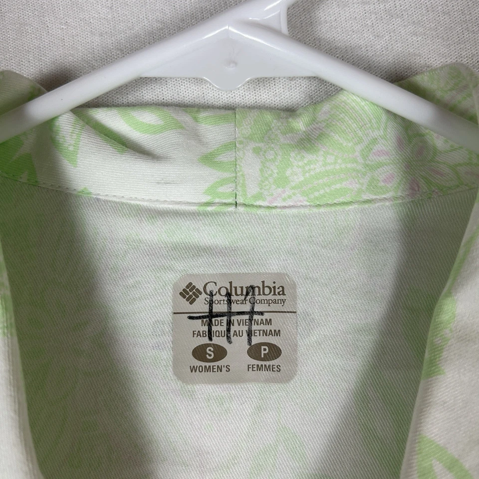 Camisa Columbia PFG manga corta abotonada para mujer pequeña verde floral top de senderismo Foto 2 de 4