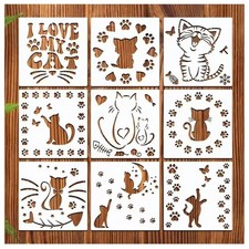 9-Piece Cat  Paw Print Drawing Stencils, 5.9x5.9 Inch Reusable Painting Temp...