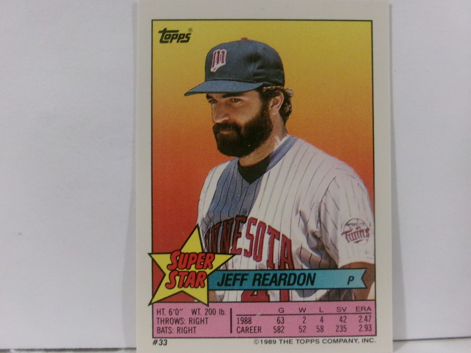 1989 Super Star Sticker Back Cards #33 JEFF REARDON- KIRBYPUCKETT