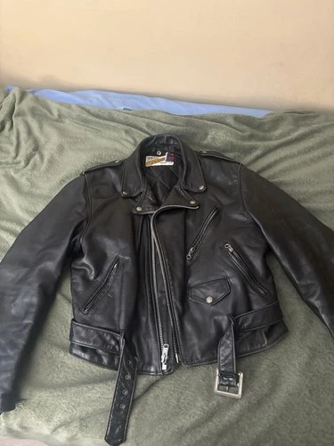 Schott Perfecto Men's Leather Motorcycle Jacket Vintage NYC, Size 42 Medium video thumbnail