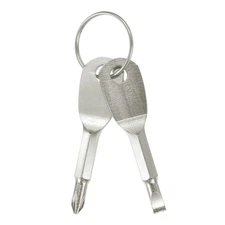2pcs Portable Key Chain Screwdriver PH1 Phillips 4.8mm Slotted W Keyring, Silver