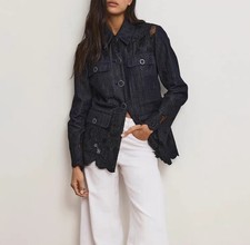Women Veronica Beard Collared Embroidered Coat Jacket / Wide Leg Pants