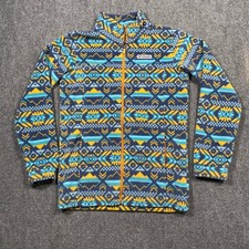 Columbia Fleece Jacket Girls Youth Geometric Print Full Zip Turquoise Navy L