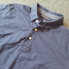 Brooks Brothers Polo Shirt Men's Large Slim Fit Blue White Striped Stretch