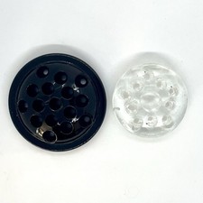 2 Vintage Glass Flower Frogs, 4  Black Amethyst 16-Hole  3  Clear 10 Hole