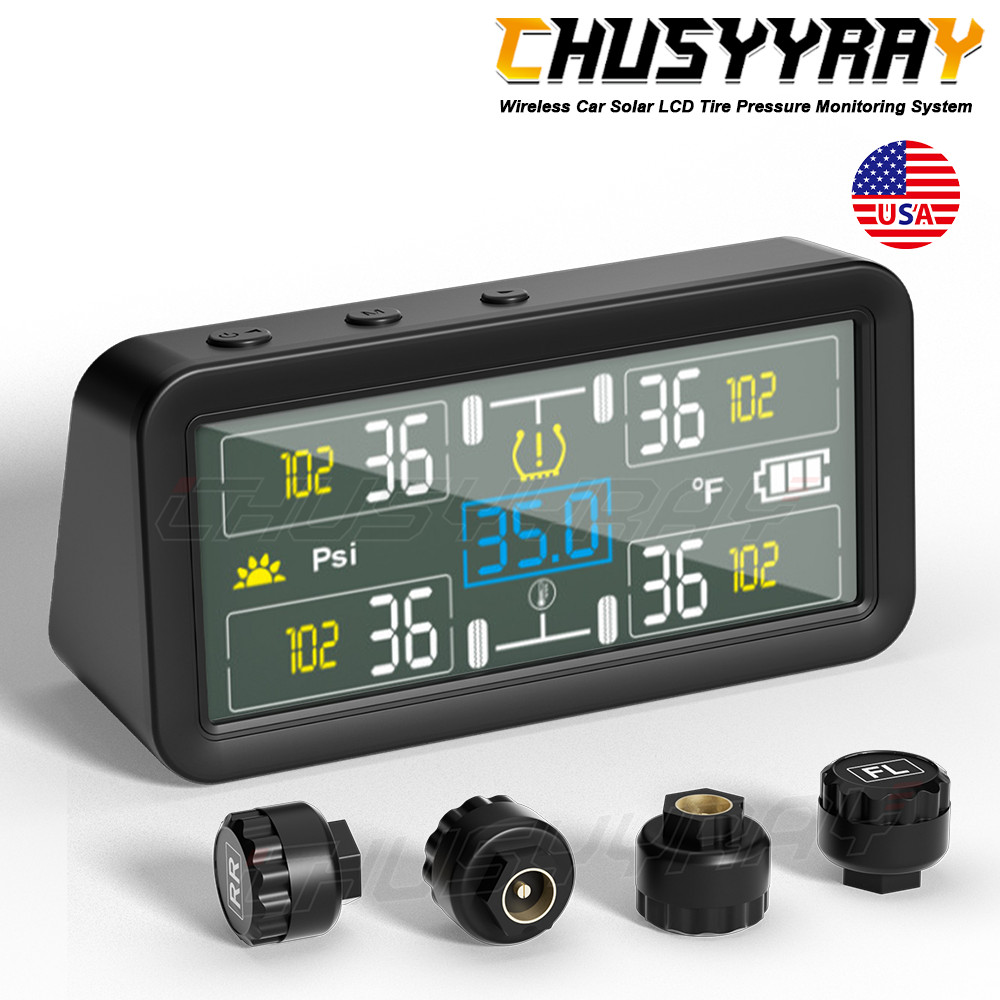 Tire Pressure Monitoring System TPMS Kit 4 Internal Sensors Car Solar Wireless