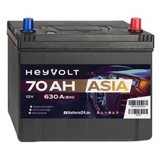 HeyVolt 70Ah Autobatterie A70R ASIA 12V 630A PKW Starterbatterie Pluspol Rechts